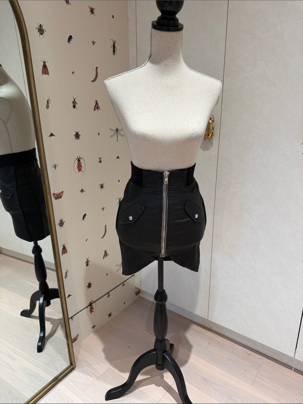 RtA Black Zip-Front Mini Skirt with Pocket Flaps